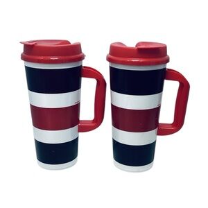 👠 Pair of Plastic Tim Hortons Striped Travel Mugs